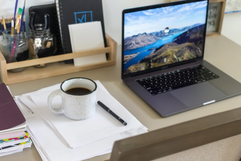 home office productive laptop minimal desk
