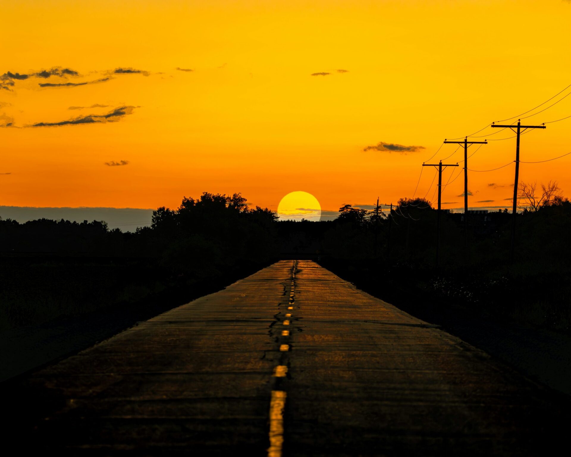 road horizon future open sky warm light