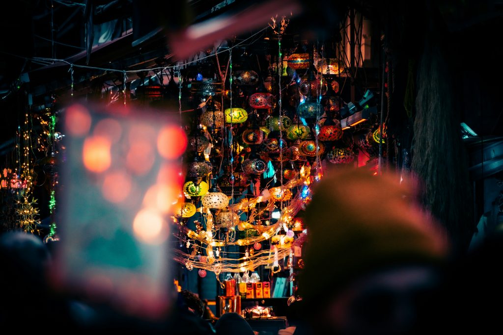 colorful Arab celebration lanterns night city festive