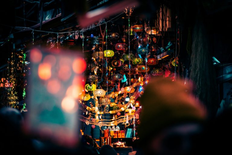 colorful Arab celebration lanterns night city festive