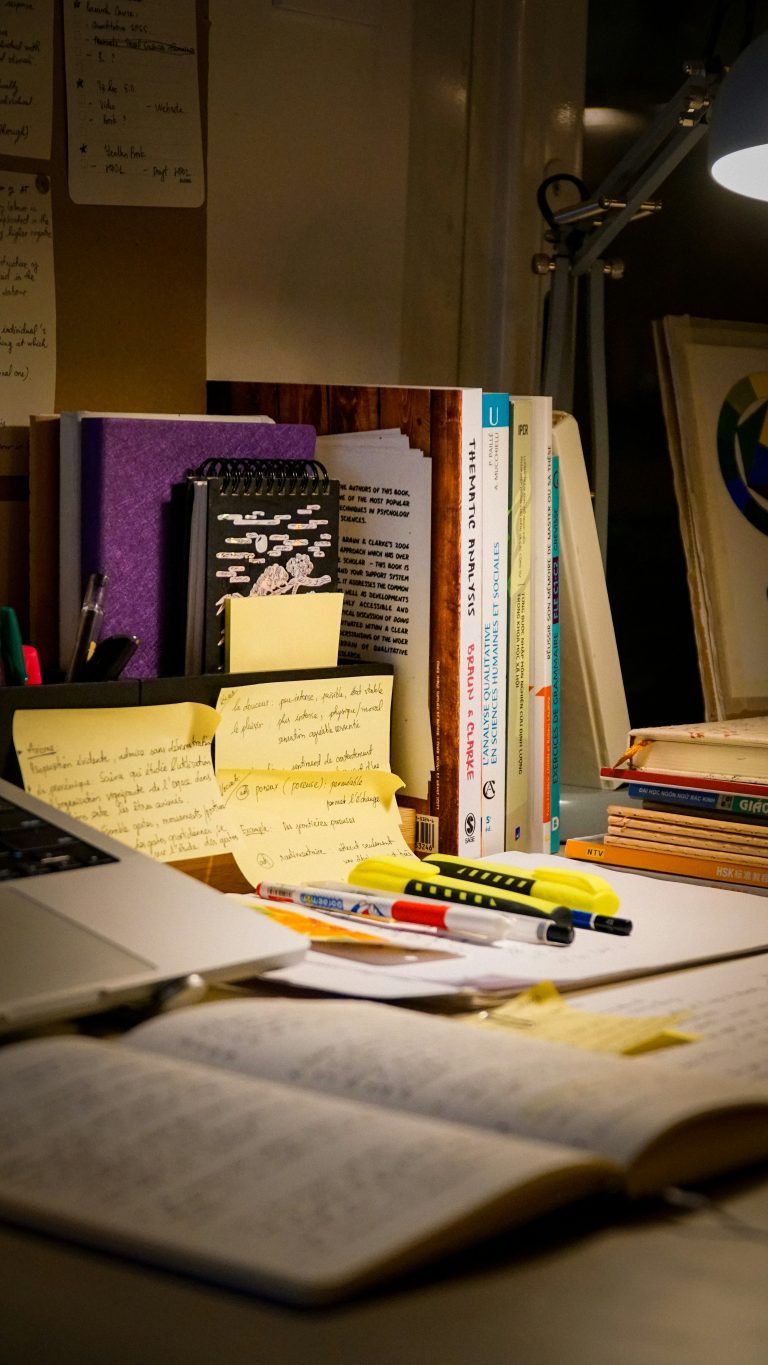 self learning study desk lamp books focused