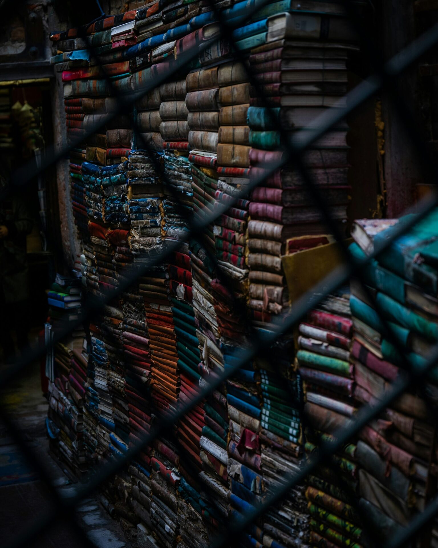 arabic prison literature books stack dark light
