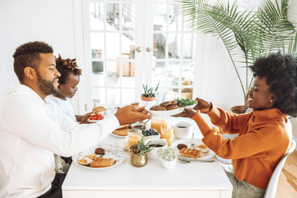 diverse family meal sharing gratitude