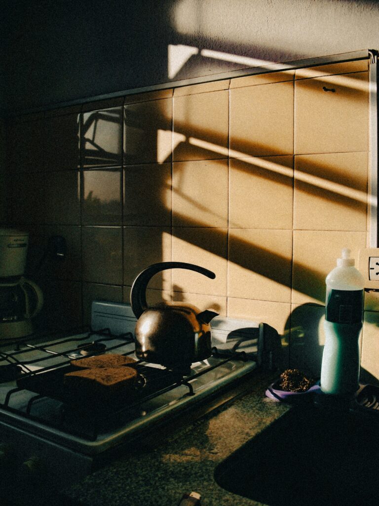 family kitchen morning sunlight