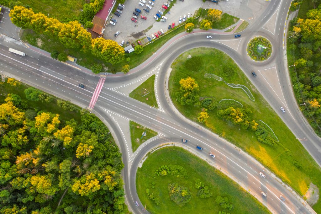 multiple choice paths diverging road aerial