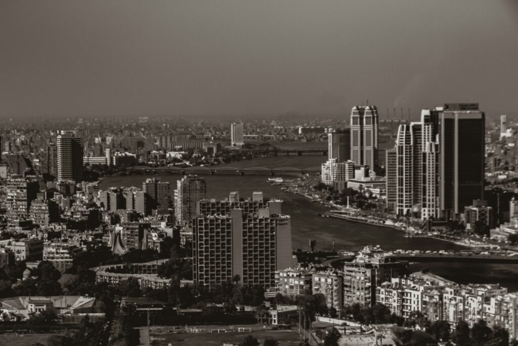 old cairo street black and white architecture