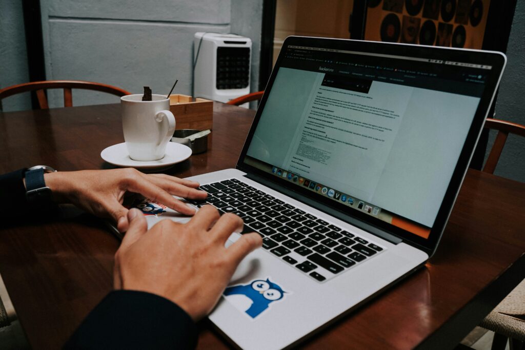 translator working AI interface laptop desk