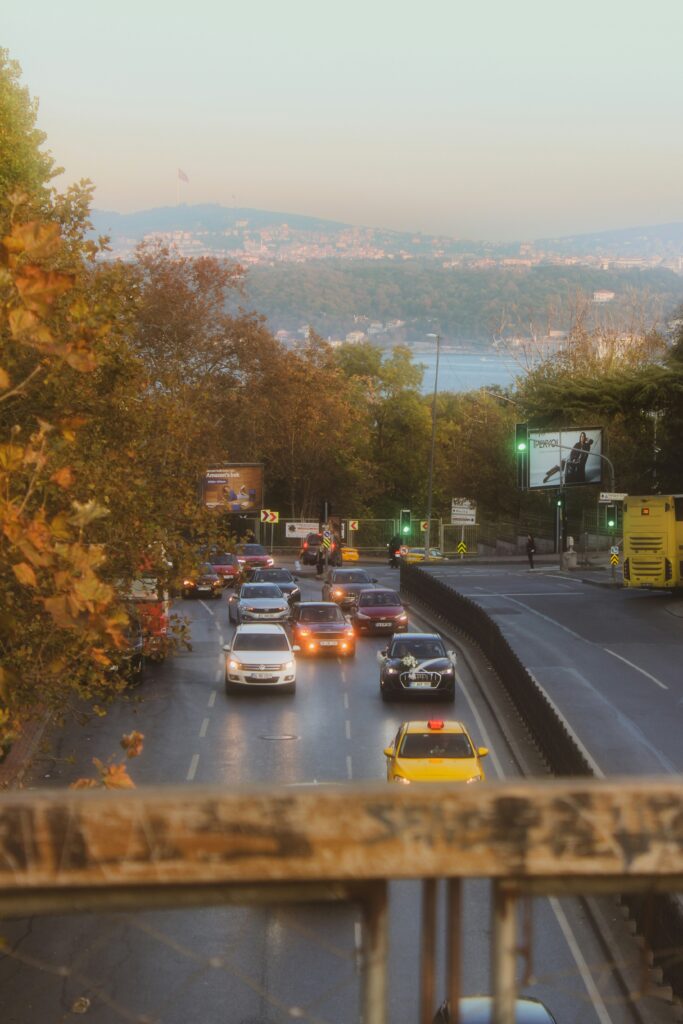 A view of Istanbul from a small pedestrian bridge