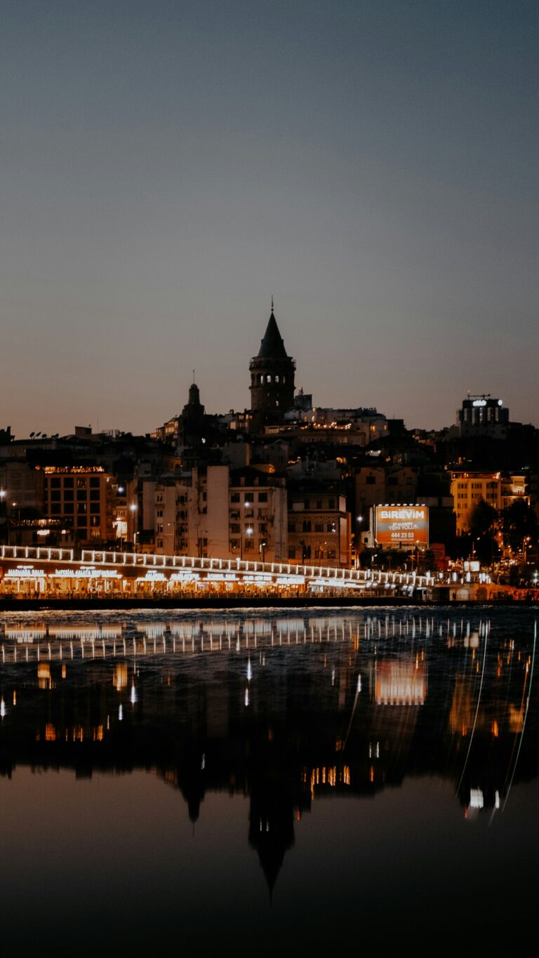 Sunset behind the historic Galata Tower in Istanbul, Türkiye