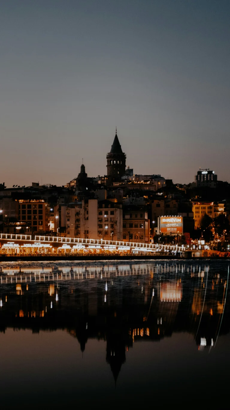 Sunset behind the historic Galata Tower in Istanbul, Türkiye