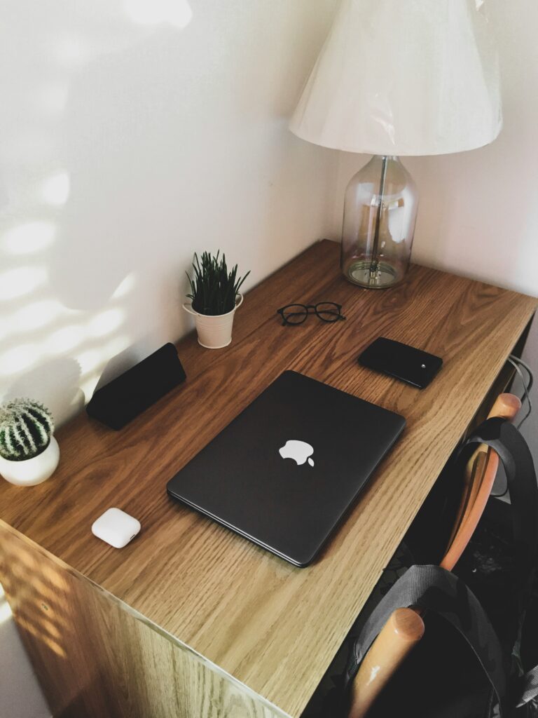 minimalist workspace desk natural light quiet corner focused work